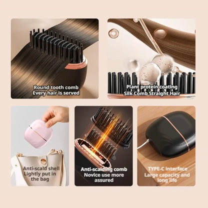 Wireless Hair Straightener Comb Negative Ion Portable Mini Straightening Brush Fast Heating Voluminous Straight Hair Accessories